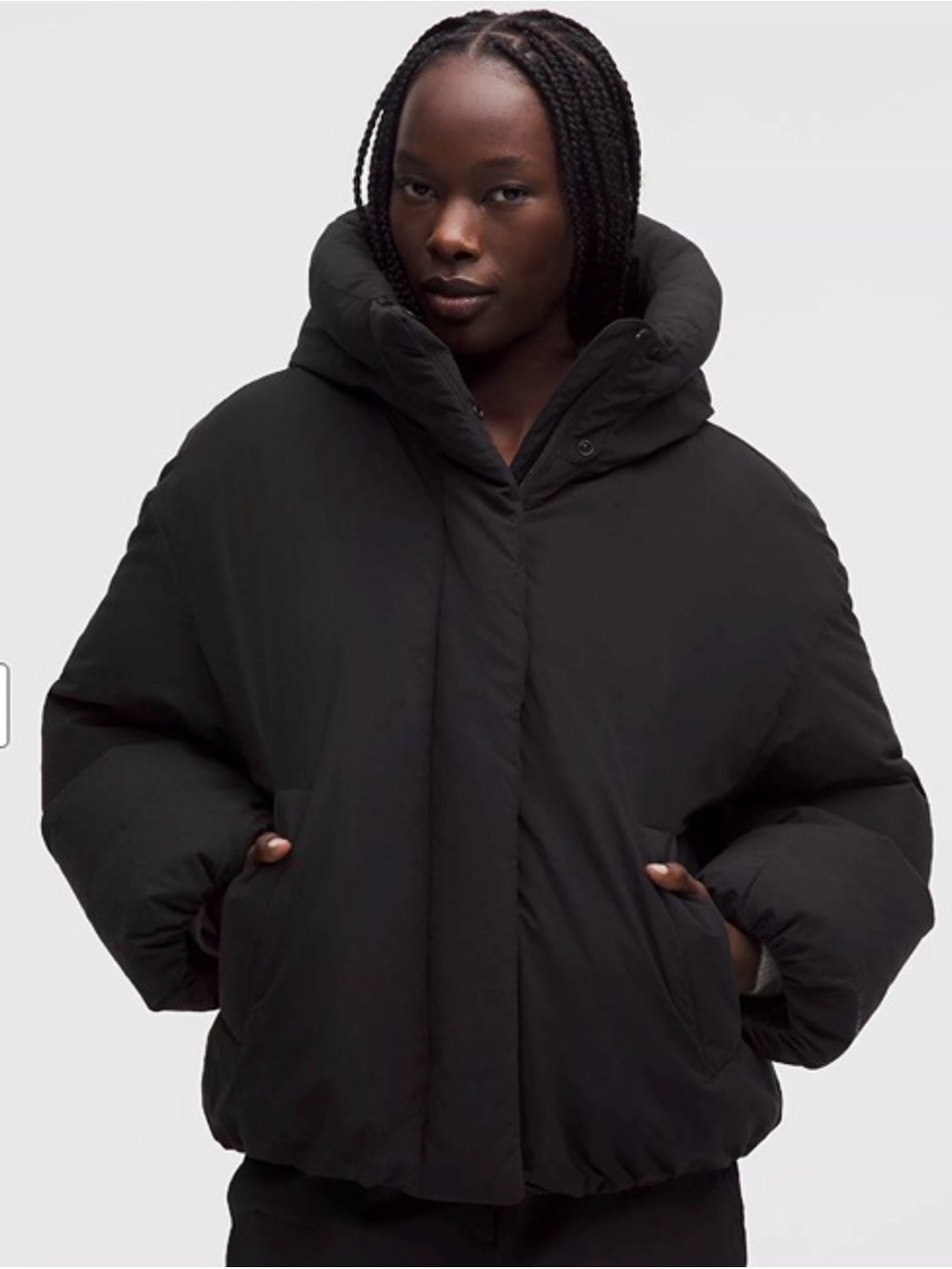 lululemon athletica Women's Black Oversized Bubble-Hem Puffer Jacket with Hood
